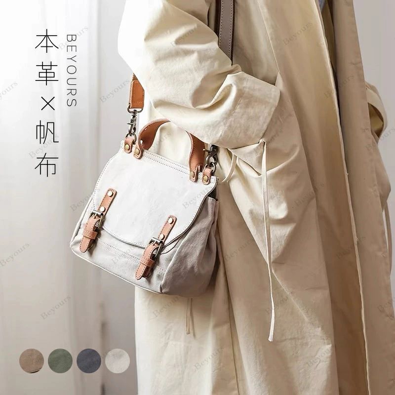 【送料無料】本革キャンバス B5収納 ショルダーバッグ 斜めがけバッグ ハンドバッグ ミニトートバッグ 斜めがけ 厚手 牛革 帆布 バッグ 2WAY 持ち手 革 ショルダーバッグ メンズ レディース 軽量 おしゃれ 旅行 通勤 通学 マチ
