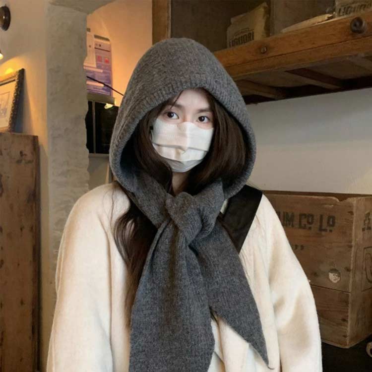 【送料無料】ニット ネックウォーマー 防風 ニット帽子 レイヤード 防寒 ニット帽 無地 ニットキャップ 付き 秋冬 フードウォーマー 付けフード つけ襟 スヌード 暖かい 冬 重ね着 大人 帽子 秋 アウトドア 旅行 通学 大きいサイズ メンズ レディース 3