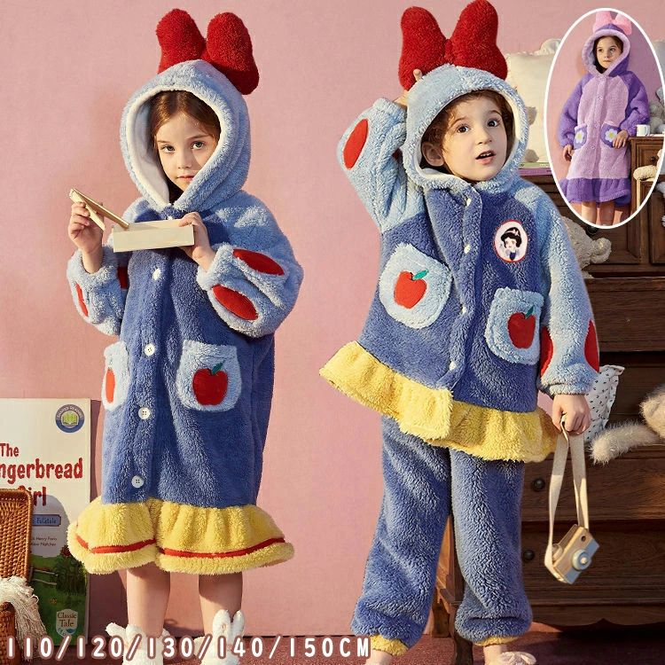 子ども ルームウェア ナイトガウン 冬 あったか もこもこ リンゴ 可愛い パジャマ 子供 パープル 寝間..