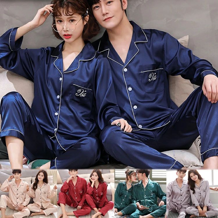 パジャマ 上下セット 半袖 夏 秋長袖 シルク調サテン地 ペアパジャマ メンズ レディース 襟付き ルームウェア トップス ボトムス 部屋着 記念日プレゼント