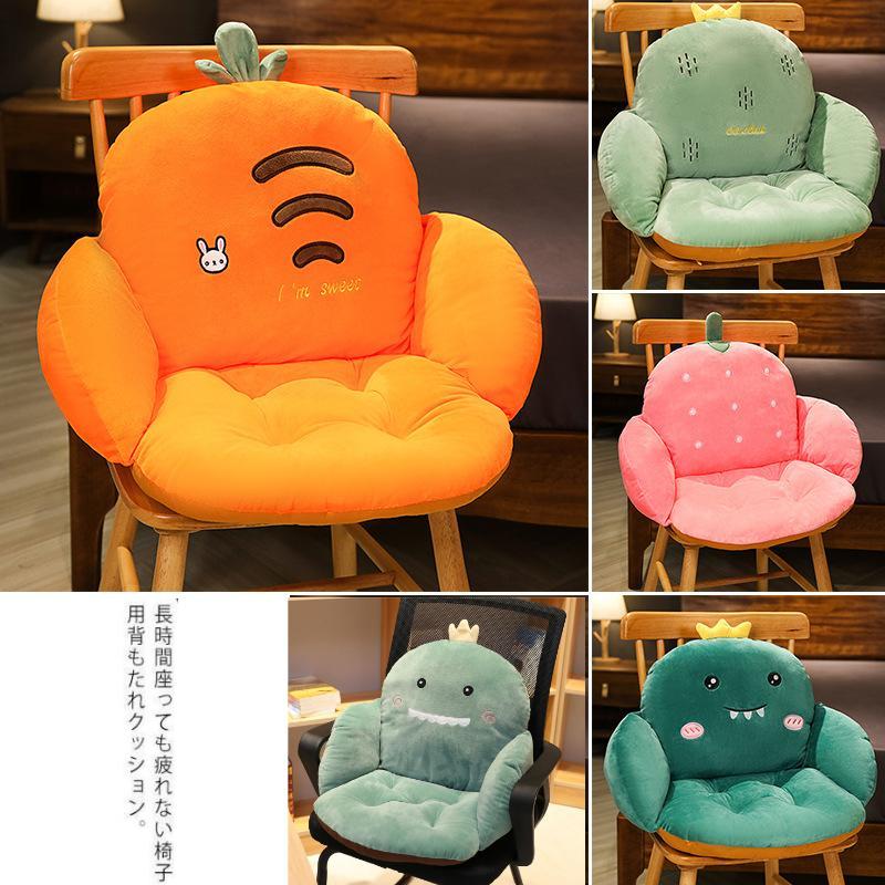 【送料無料】クッション 座布団 背もたれクッション 椅子用クッション 背もたれ付き 恐竜 いちご シートクッション チェアクッション 厚め 疲れない もこもこ