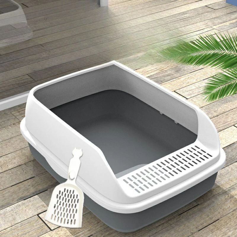 【送料無料】特大サイズの猫用トイレ、猫のトイレの飛び散りを防ぐデザイン、猫専用トイレ、広々としたオープンスペースの猫用トイレ、防滴仕様の猫用トイレ、猫用品付き猫用トイレ、お手入れ簡単な特大サイズの猫用トイレ、猫用スコップ付き