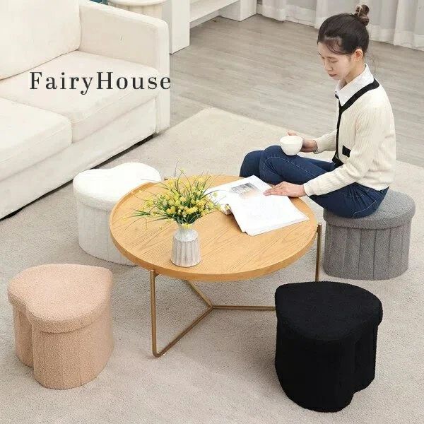 【送料無料】【無料送料】コンテンポラリーハート型収納スツール：柔らかなフリース製、折りたたみ可能、家庭やオフィスに適しています