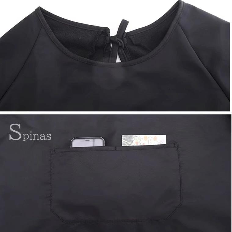 撥水 袖カバー 袖付 裏フリース 裏起毛で真冬もあったか 腕カバー 割烹着 袖口リブ 裏ボア ウサギ 大きなポケット 長袖エプロン