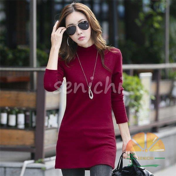 ワンピース チュニック レディース トップス 裏起毛 カットソー 長袖 ハイネック 秋冬 あったか 大きいサイズ