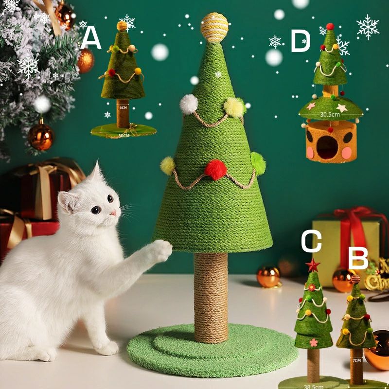 キャットタワー クリスマスツリー型 爪研ぎ 猫つめとぎ 猫つめとぎ クリスマスツリー型 キャットタワー猫爪とぎポール 猫用 天然サイザル麻 組み立て簡単運動不足解消 グリーン