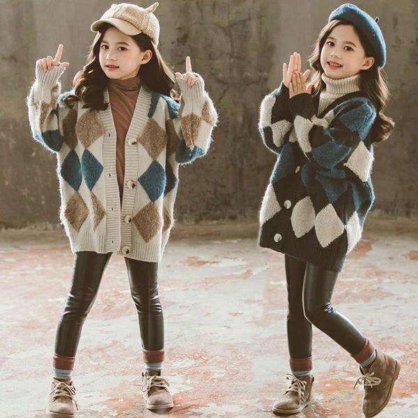ニット カーディガン 女の子 キッズ 子供用 ガールズ 幾何学柄 コーディガン 春服 長袖 秋服 冬服 アーガイル 前開き ニットセーター 暖かい 子供コート ...