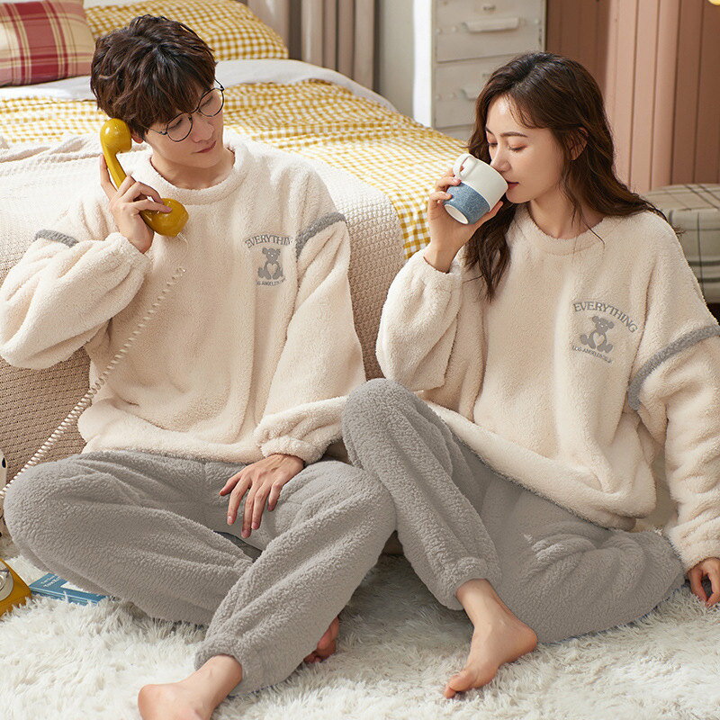 送料無料 ペアパジャマ 上下セット フランネル もこもこ ルームウェア カップル ペア パジャマ 秋冬 長..