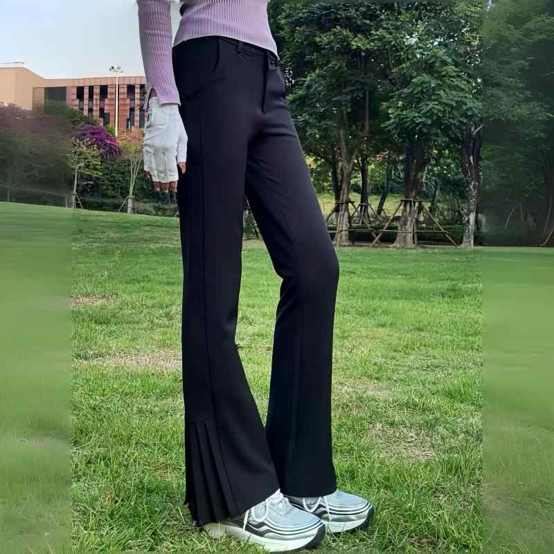 ゴルフパンツ レディース 秋冬 暖か 裏起毛 ストレッチ スリムフィット 美脚 脚長効果 スリット 裾フレ..