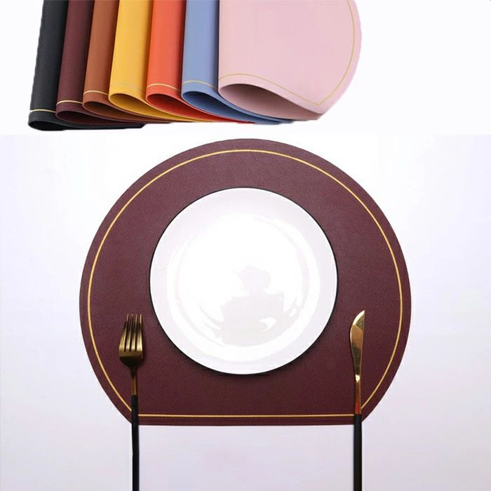 ランチョンマット ラウンド PUレザー 撥水加工 おしゃれ 北欧 水洗い可 汚れ 傷防止 敷物 テーブルクロス インテリア ランチマット 食卓 プレースマット ギフト プレゼント ブラック ワインレッド ブラウン 海外通販