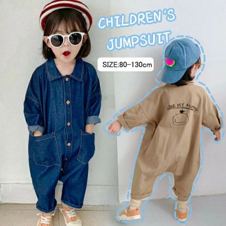 オールインワン デニム ベビー服 キッズ オーバーオール ボディースーツ カバーオール 襟付き シャツ ..
