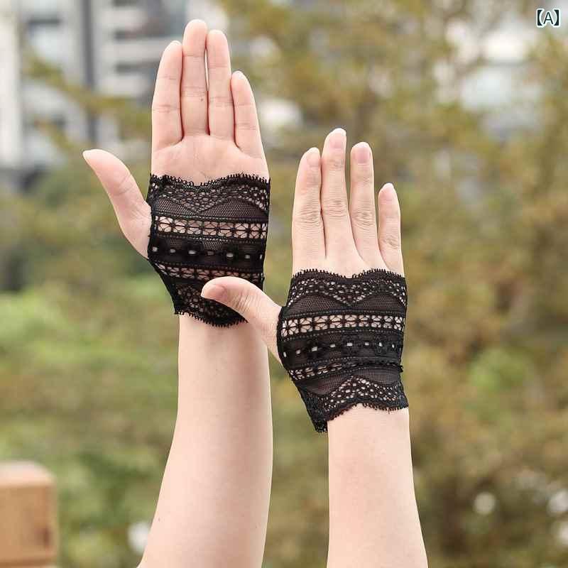 手の甲 ハンドカバー ショート 手袋 グローブ 指なし レース 薄手 日焼け防止 運転 外出 ギフト おしゃ..
