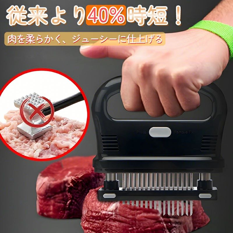 肉筋切り器 ミートテンダライザー 肉たたき ニクサスプロ ステンレス製 ジャカード 保護カバー付き キッチン 肉刺し お肉を柔らかく 錆びにくい ステーキ かつどん 調理小道具 キッチン用 調味料染み込み料理用