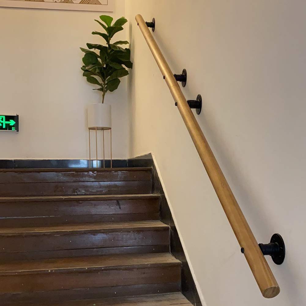 50-350cm ブラケット付き階段手すり、高齢者および障害者用滑り止め手すり、屋内階段病院幼稚園手すり、完全なアクセサリー壁掛け 手すり キット 階段 滑り止め 木材 バリアフリー 階段用 グラブバー サポート 屋内用 庭園 廊下