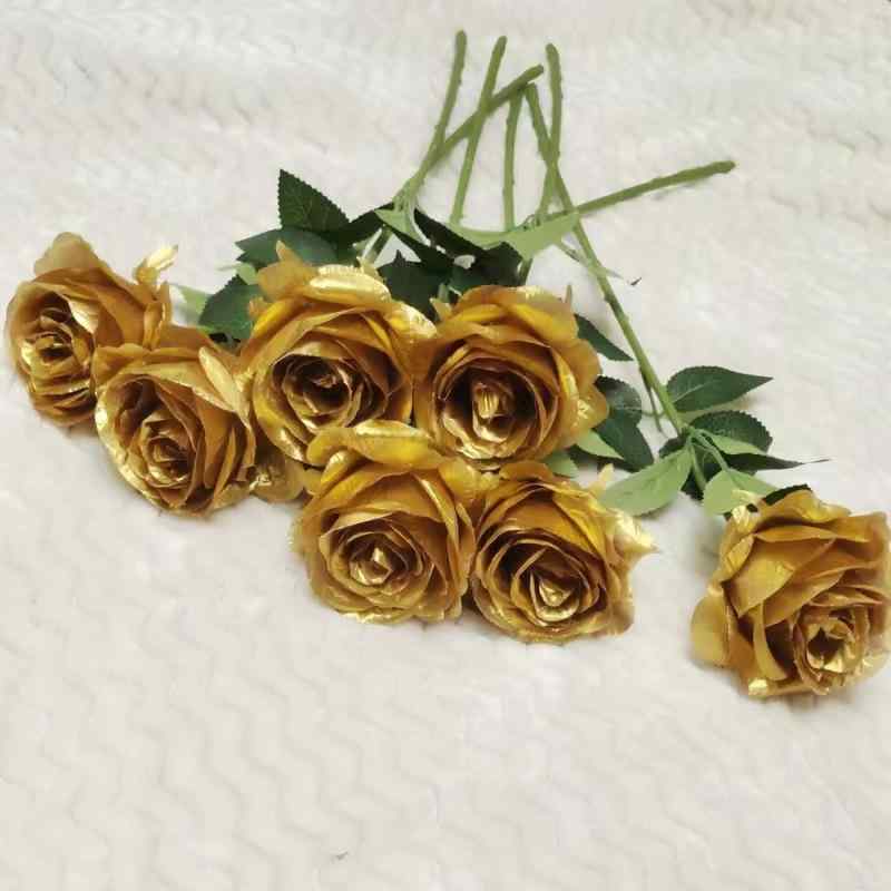 造花 バラ ローズ ゴールド シルバー リアル フラワー 一本束 リビング インテリア ウェディング ブライダル 結婚式 飾り ディスプレイ 撮影小物