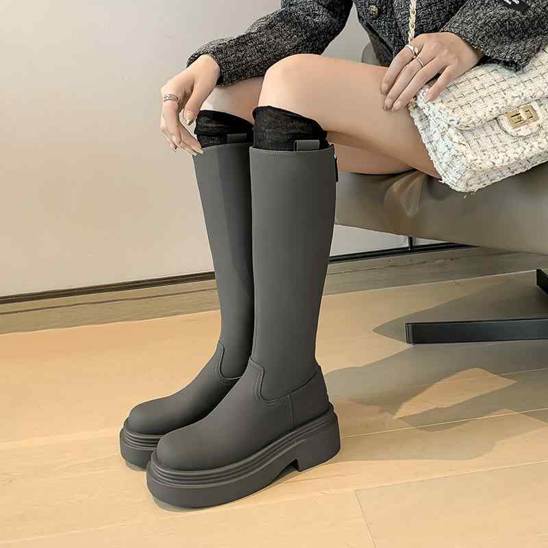 ブーツ レディース 女性用 牛革 本革 レザー 厚底 チャンキーヒール スクエアヒー...