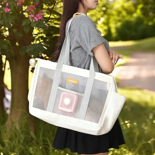 1個 メッシュポータブルペットキャリーバックパック - 通気性、快適、ジッパー付き猫犬バッグ、ハンド..