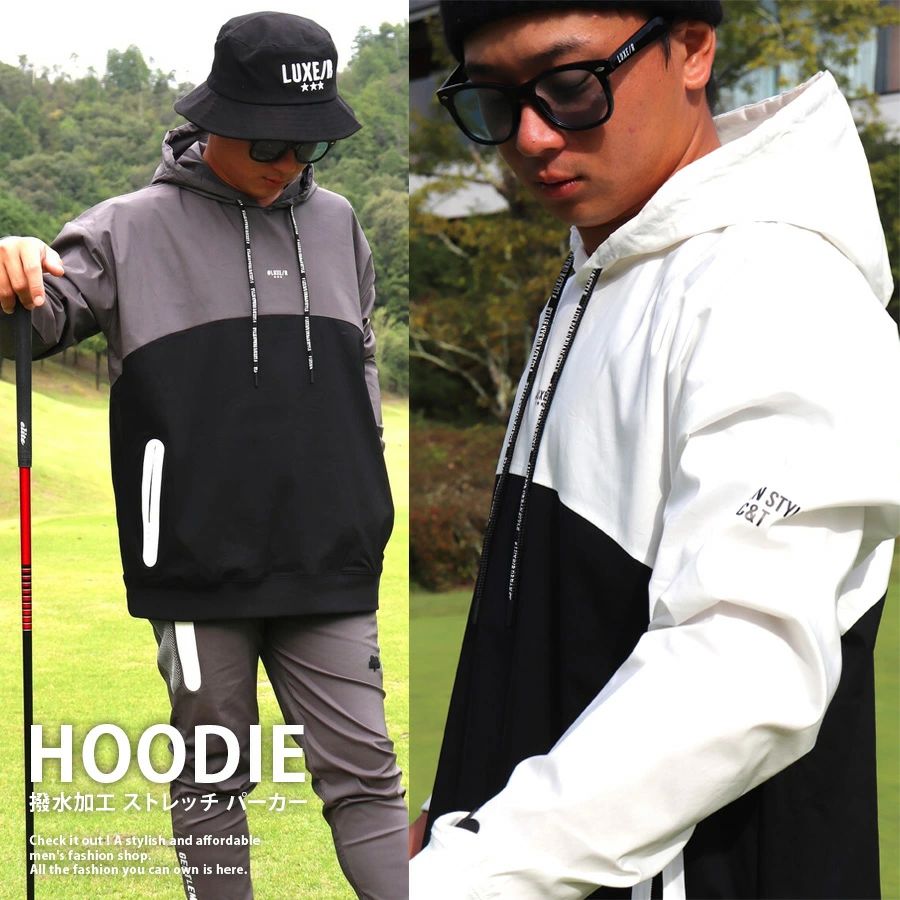 撥水加工 ストレッチ パーカー メンズ ブロード プルオーバー プルオーバーパーカ セットアップ対応 撥..