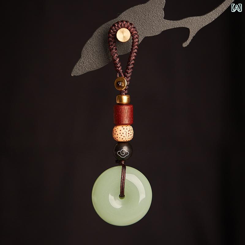 ストラップ アクセサリー 飾り キーホルダー アンティーク 翡翠 ペンダント メンズ レディース グリー..