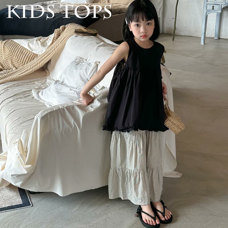 送料無料 子供服 女の子 キッズ 夏服 トップス ノースリーブ 夏 春 ブラウス ガーリー カジュアル ワイ..