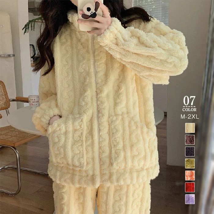 もこもこ パジャマ レディース ルームウェア パンツ 秋冬 ベロアパジャマ ベロア 厚手 春 秋冬 切り替え 長袖 2点セット ナイト 寝間着 寝巻き 上下セット 前開き 寒さ対策 快適 ゆる 大人 暖かい 柔らかい 優しい肌ざわり 黒 ブラック 送料無料 20代 30代 40代 50代