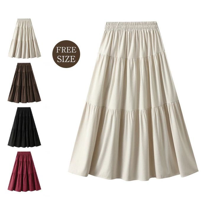 コーデュロイ スカート レディース 春 秋 冬 ハイウエスト フレアスカート 無地 ギャザー ロング