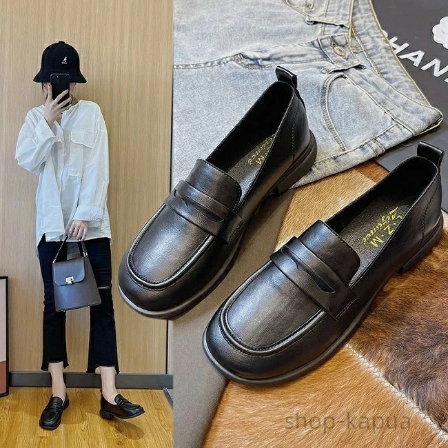 ローファー レディース フラットシューズ 高級感 レトロ フェイクレザーシューズ 楽チン ローヒール オフィス チャンキーヒール 滑り止め ブラック シューズ 靴 黒 オールシーズン おしゃれ