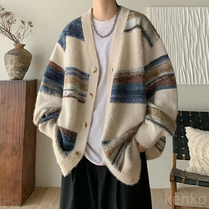 カーディガン メンズ 冬服 セーター ニット vネック 長袖 秋冬服 ボタン 無地 ゆったり 暖かい シンプル 軽量 毛玉にならない 冷房対策 黒 白