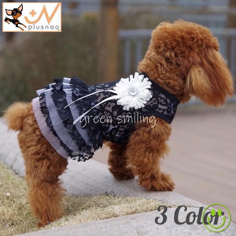 ペットウェア ワンピース 犬服 猫服 犬用ウェア ドッグウェア 黒 白 ピンク レース フリル チュール メッシュ 花 可愛い おしゃれ お散歩 記念