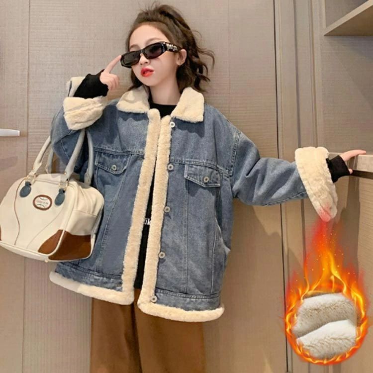 スローネルの厚手 エコファー ジャケット 暖かい ジージャン 子供 女の子 子供服 あったか ブルゾン 秋 カジュアル Gジャン 秋冬 冬 裏起毛 キッズ もこもこ デニムジャケット アウター 子ども 羽織り 通学 おしゃれ ゆったり 裏ファー ジュニア 長袖 子ども服 通園｜アングル3