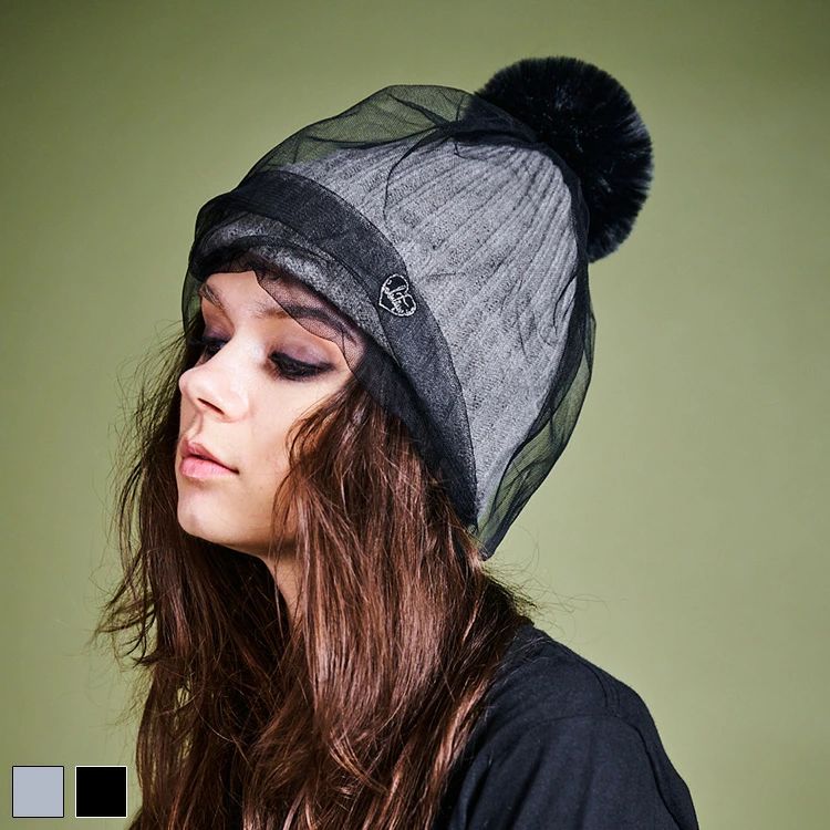 《 チュール ポンポン ビーニー グレー 》 COOLA クーラ 帽子 ニット帽 ヘッドウェア HEADWEAR キャッ..