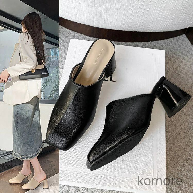 ル レディースサンダル スクエアトゥ　サボ ミュール カジュアル 黒 ブラック 白　ホワイト　サンダル　履きやすい 歩きやすい 痛くない ウエッジソールミュールサンダル