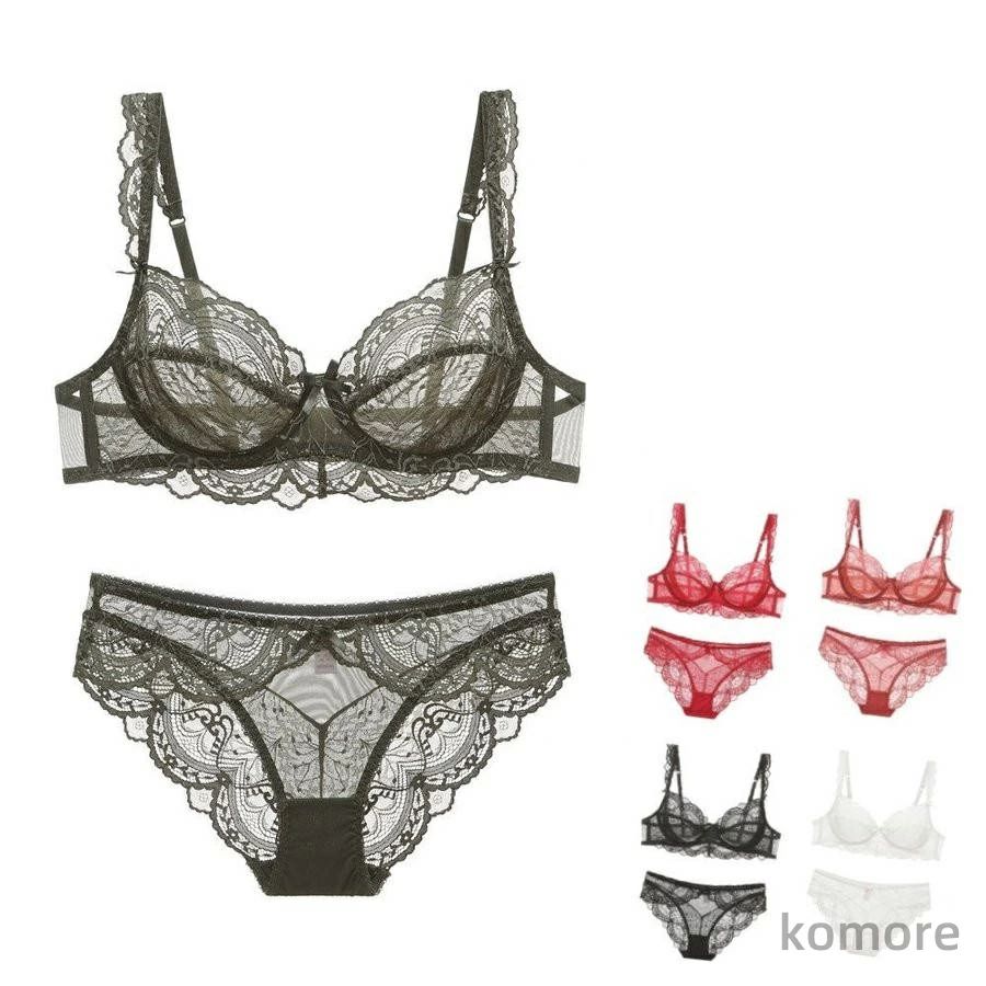 ブラック 総レース 2点セット シースルー フルカップブラ 下着 インナー パンツ レディース ブラジャー 女性 上下セット ョーツ