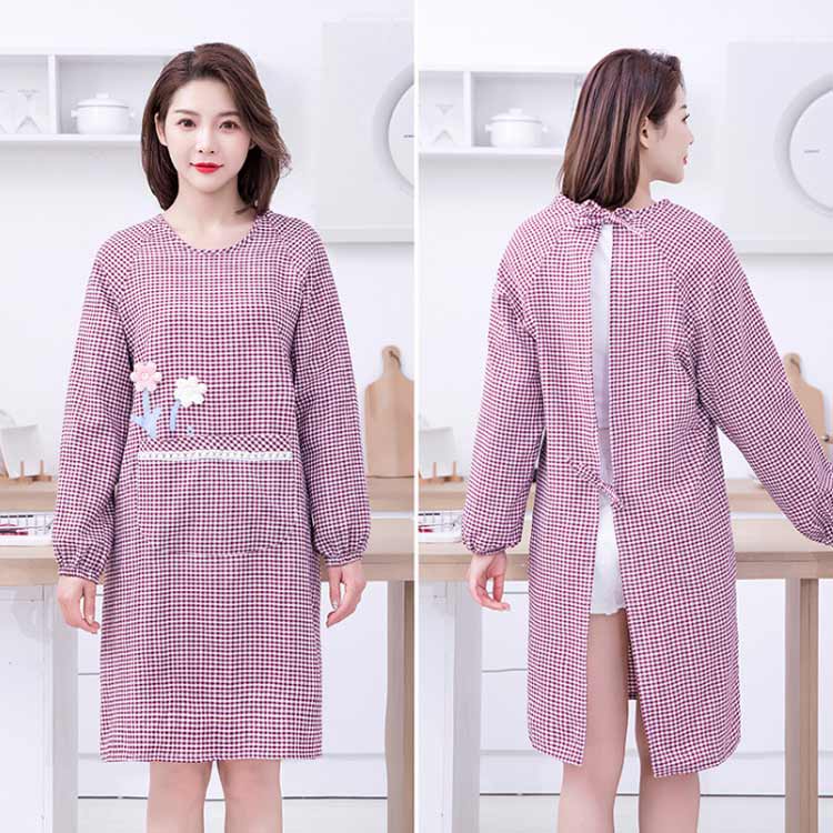 家事 袖付き長袖 かっぽうぎ ロング丈 プレゼント 大きいサイズ 北欧風 エプロン おしゃれ かっぽう着 レディース カフェ 料理 ポケット付き チェック柄 母の日 敬老の日 ギフト 割烹着