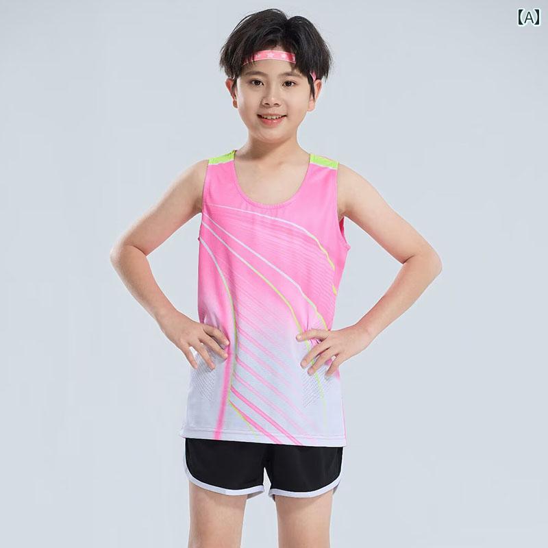 スローネルの陸上 ユニフォーム 男子 女子 キッズ 柔らかい セットアップ パンツ ノースリーブ ランニング スポーツ ウェア 速乾 競技 大きいサイズ ラウンドネック ピンク 赤 青｜アングル3