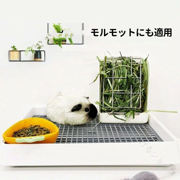 スローネルの無地 四角形 ウサギトイレ メッシュスノコ付き トイレットペーパー チンチラ 大きい（L）使いやすい設計で清潔キープ ウサギ用品 トイレットティシュー トイレスタンプ トレー 飼育ケージ内装用 フラットトイレ｜アングル3