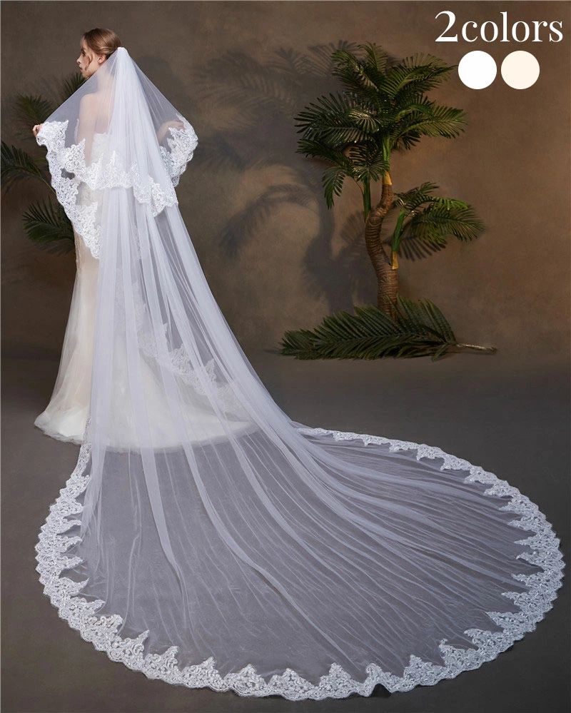 ウエディング ベール レース フェイスアップベール ロング丈 3.5m ウエディングベール 2重ベール コー..