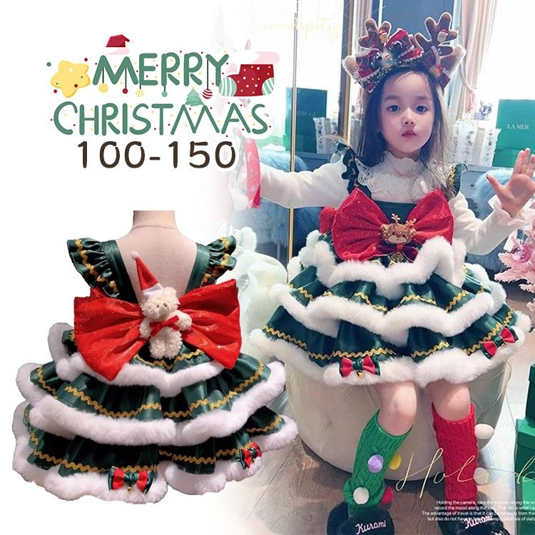 華麗 クリスマス ワンピース 女の子 クリスマスワンピース コスプレ 姫系 仮装 インナーシャツ 靴下 ベ..