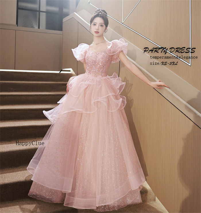 パーティードレス お洒落 プリンセスライン お姫様ドレス カラードレス 可愛い ピンク レディース ピアノ演奏会 発表会 ウェディングドレス Aライン 二次会ドレス ロングドレス 結婚式 花嫁ドレス フォーマル イブイングドレス お呼ばれ コンサート 忘年会 大きいサイズ