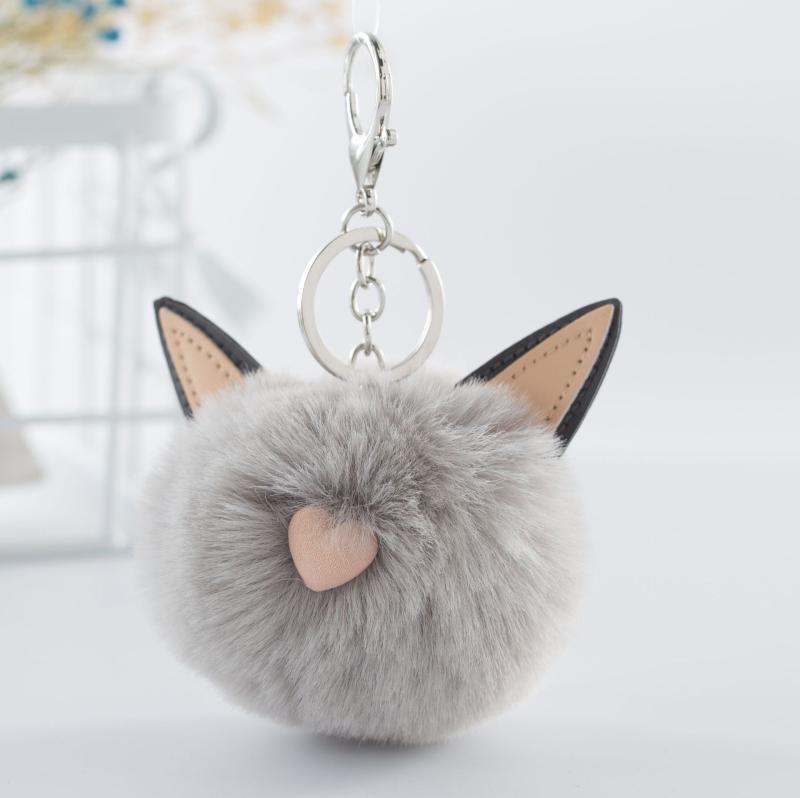 Rakuten - 【送料無料】キーホルダー バッグチャーム 猫 ネコ フェイクファーボール 8cm 大きめ PUレザー 合皮 猫耳 ふわふわ もこもこ かわいい おしゃれ レディース 小物 キーリング ファッションアクセサリー