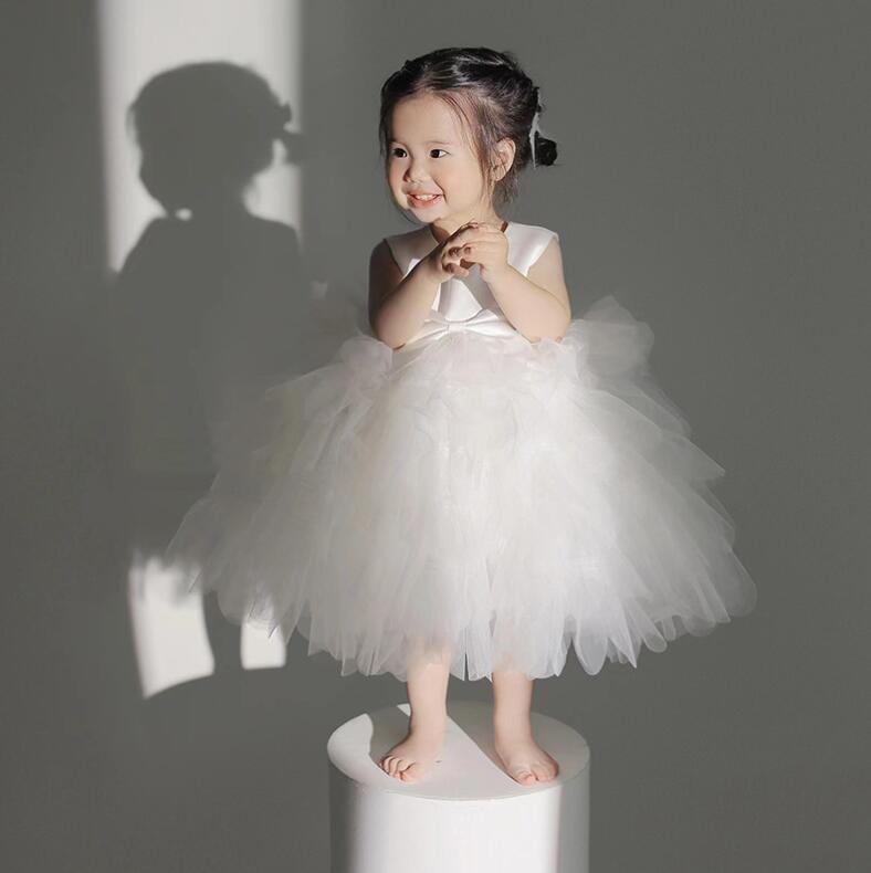 【送料無料】女の子チュールワンピース キッズドレス 子供ドレス 袖無し 子供フォーマルドレス キッズ フレアワンピース 白ドレス 合唱団 舞台衣装 発表会 演奏会 音楽会 誕生日会 結婚式 ウェディング イベント パーティードレス 七五三 写真撮影 80cm-110cm