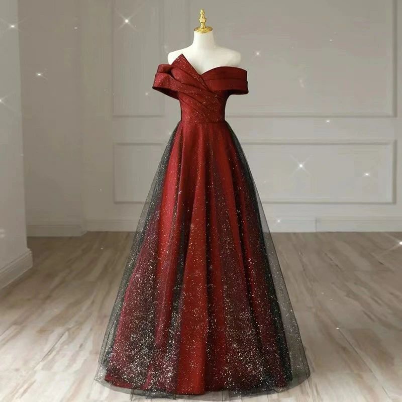 Other - 【送料無料】結婚式ドレス 二次会ドレス ゲストドレス オフショルダー ワイン赤 キラキラドレス ロングドレス 結婚式 二次会 ドレス 大きいサイズ ワインレッド イブニングドレス パーティードレス オフショル オシャレ XS S M L XL 2XL 3XL 4XL 5XL 6XL