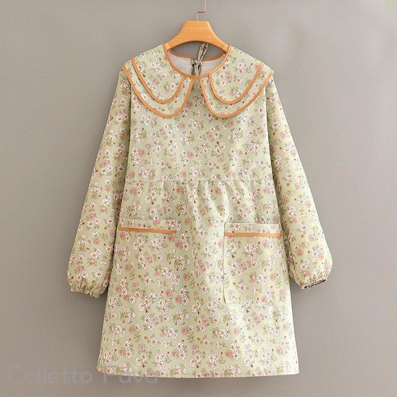 【送料無料】かっぽうぎ エプロン レディース メンズ 長袖 割烹着 ポケット付き 両サイド 保育士 保育園 ロング丈 ワンピース キッチン ガーデニング 料理