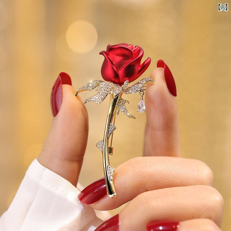 【送料無料】ブローチ レディース アクセサリー バラ 精巧 ストーン フラワー コサージュ 結婚式 衣装 バレンタイン デー ピン