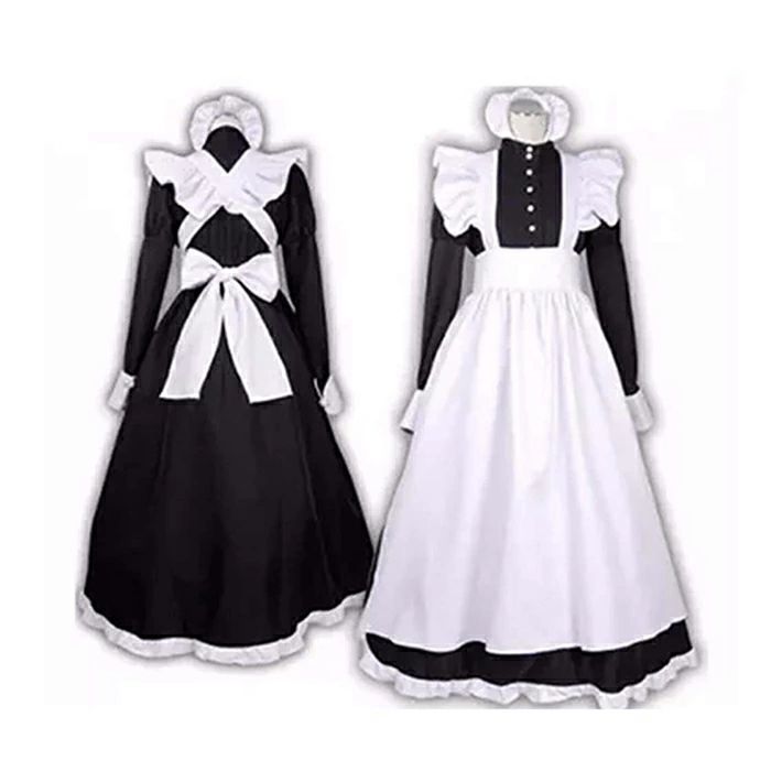 【送料無料】メイド服 ロング コスプレ衣装 メイド イギリス風 英国風 フリル クラシカル 黒 ブラック ..