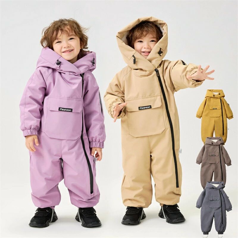 送料無料 ベビーロンパース スノーウェア スキー お出かけ 冬服 スノーボードウェア カバーオール プラスベルベット ジャンプスーツ 雪遊び ジャケット アウター 女児 男児 厚手 長袖 フード付 防寒着 幼稚園 保育園 出産祝い クリスマス プレゼント
