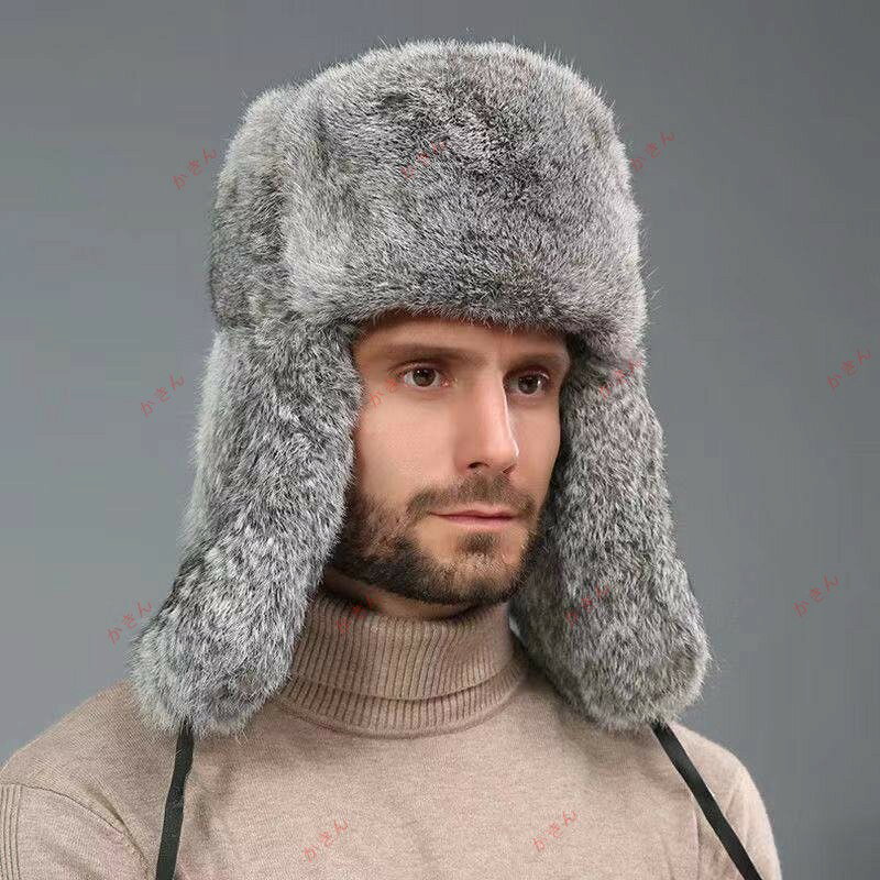 【送料無料】毛皮帽子 ロシア帽 メンズ フライトキャップ パイロット ラビットファー 防寒 あったか 耳あて付き 大きいサイズ 厚手 アウトドア おしゃれ
