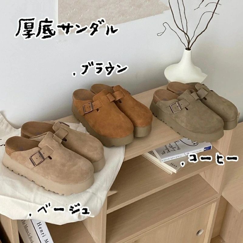 【送料無料】サボサンダル コンフォートサンダル 厚底ビルケンサンダル 厚底サンダル サボ サンダル レディース 本革 ラウンドトゥ 厚底 履きやすい 無地 快適 軽量 幅広 通気性 柔らかい 安定 歩きやすい シンプル カジュアル おしゃれ かわいい 通勤 通学 春 夏 秋