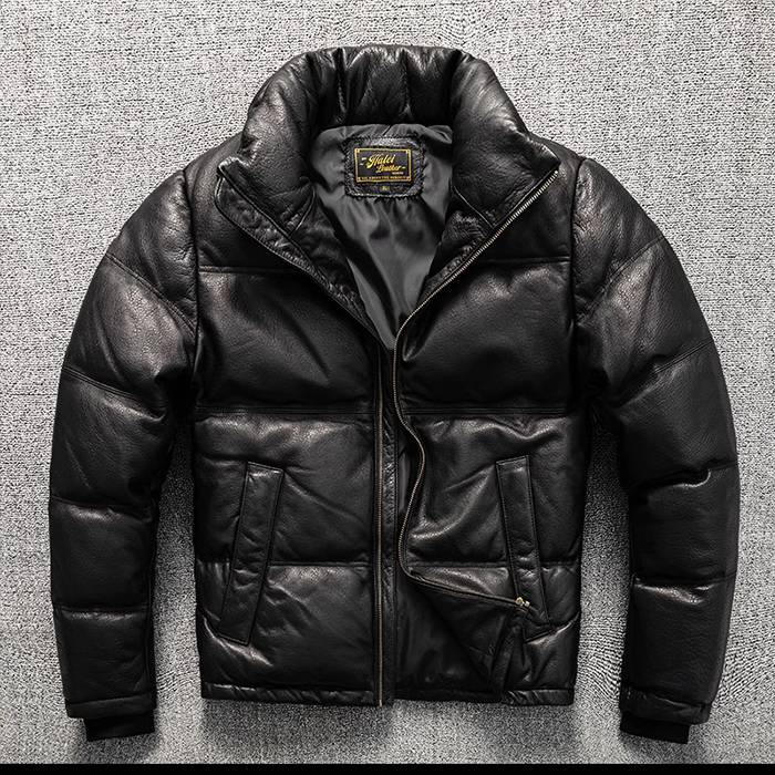 【送料無料】S~5XL 本革ジャケット メンズ ダウンジャケット 羊革 レザージャケット フライトジャケット ダウン90％ 羽毛量約300g 本革 アウター 男性 ライダースジャケット ライダース 高級感 厚手 防風 秋 冬 春 暖かい 大きいサイズ TK-S