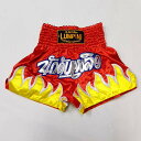 12 サテン ムエタイ ボクシング パンツ 赤炎 /キックボクシング/トランクス/大人用